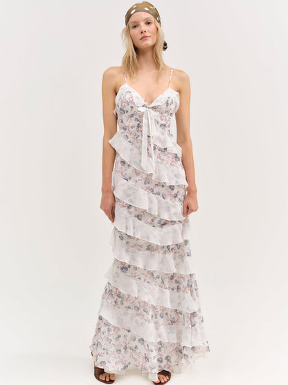 For Love and Lemons - Debby Ruffled Maxi Dress - White